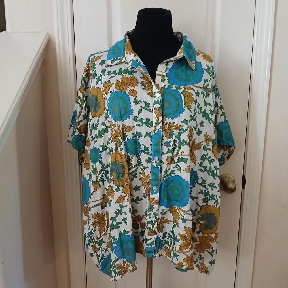 Natural Life Kelly Oversized 100% Cotton Button Down Shirt One Size Boho Coastal